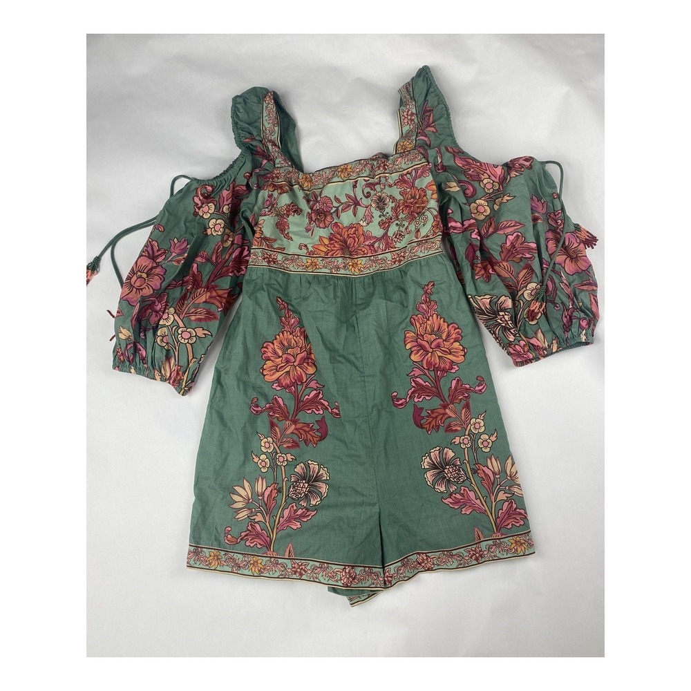 Farm Rio x Anthropologie Romper Women's Size Small - Floral Puff Sleeve Flaw